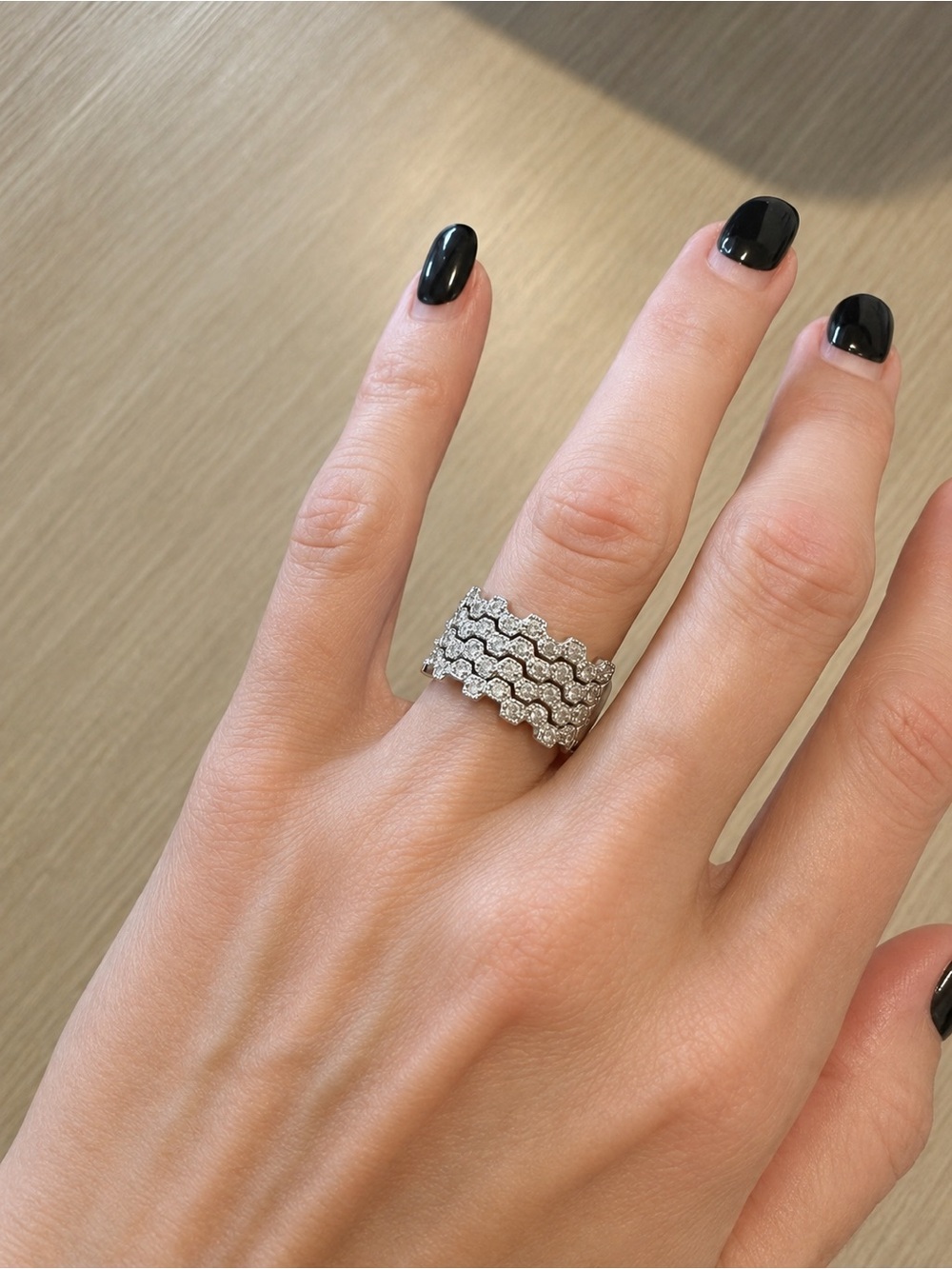925 FAS Sterling Silver Rhinestone Multi-Row Wide Band Ring Size 7